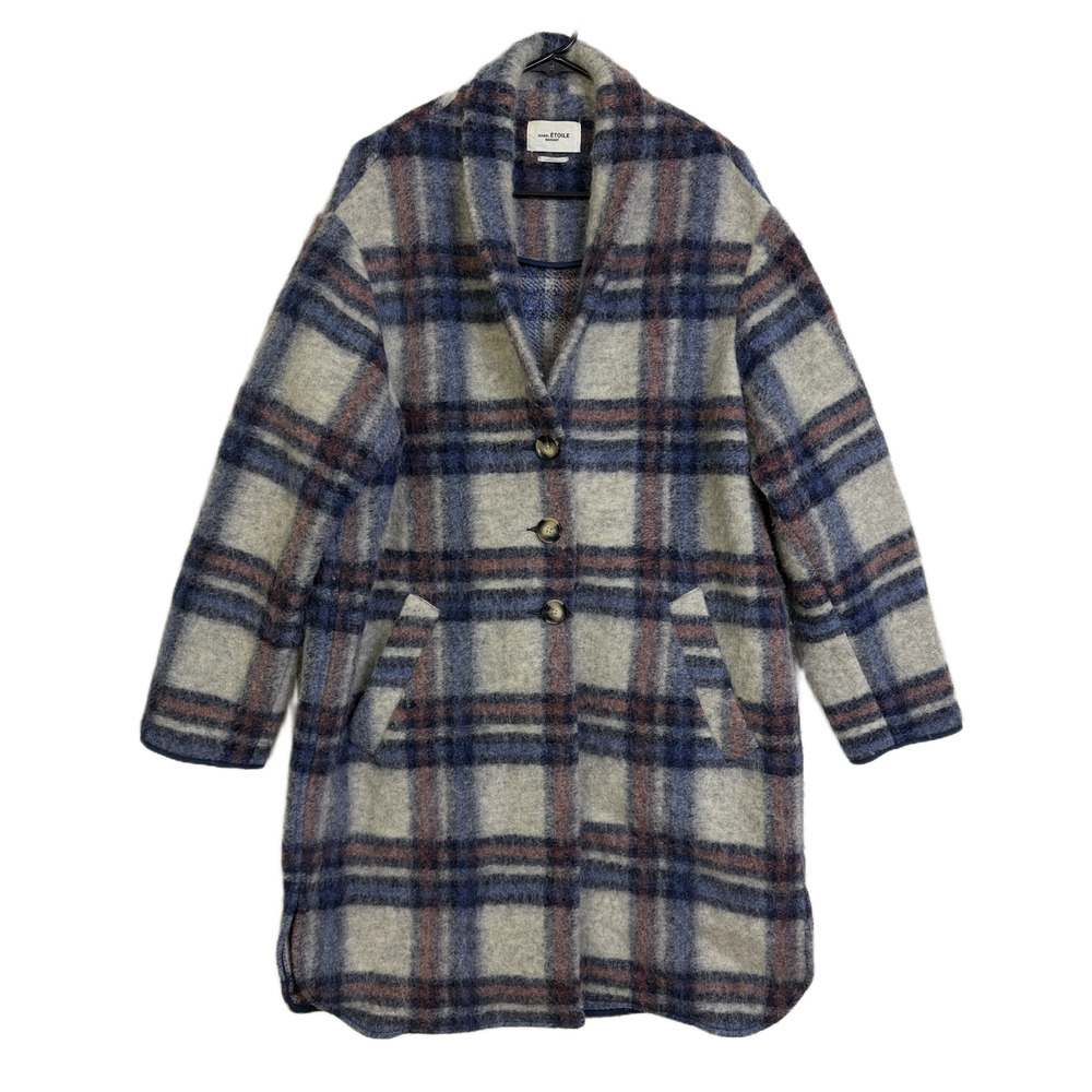 Isabel Marant ETOILE Gabriel Coat Womens IT 40 US 8 Blue Red Plaid Wool Blend